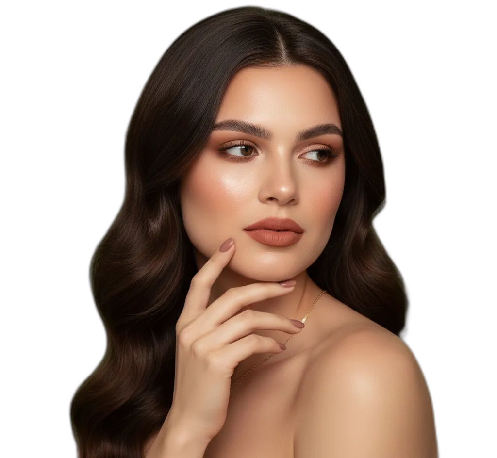 Model with professional beauty styling showcasing PT Salon services